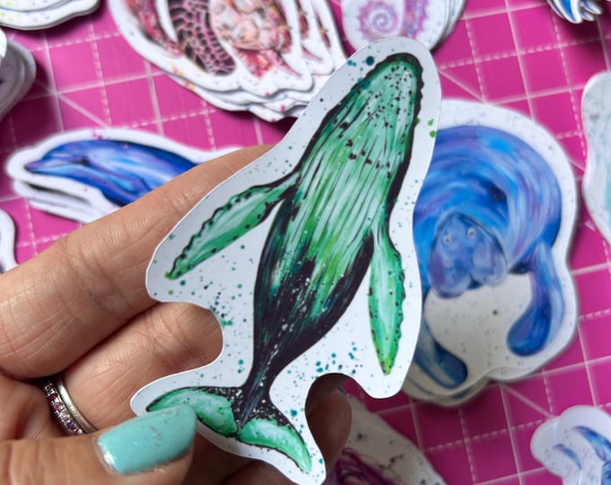 Humpback Whale Sticker, Vinyl Animal Decal, Sea Life Gifts, Small Journal Sticker, Wildlife Decal, Scrapbooking