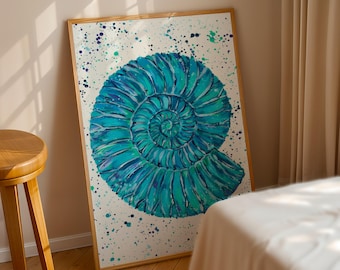 Ammonite Art Print: Colourful Fossil Painting, Home Decor