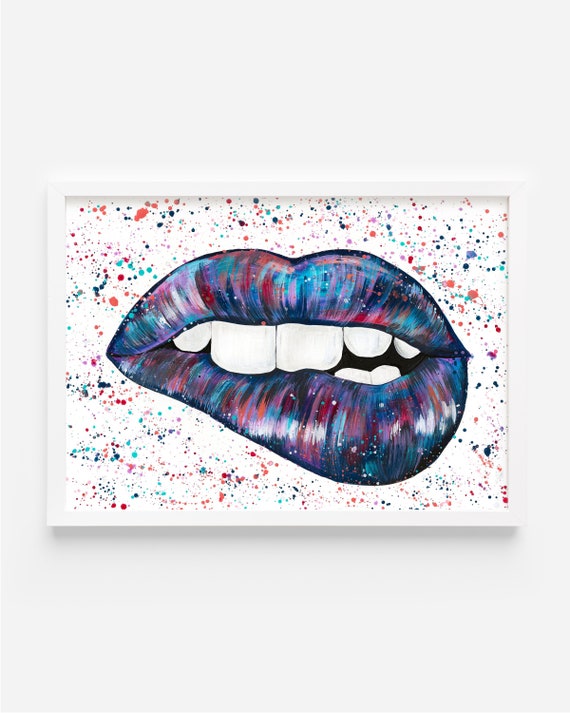 Colourful Biting Lip Painting, An Original Abstract Colourful Acrylic Painting by Emma LC, Original Art, Unique Painting, Bitten Lip