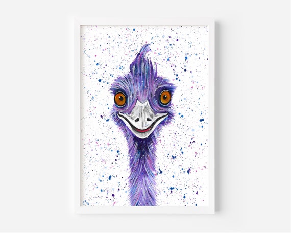 Original Emu Painting ‘Gerald’, Abstract Art, by Artist Emma LC, Original Art, Colourful Art, Emu Gifts, Animal Art, Emu Art, A4 Painting