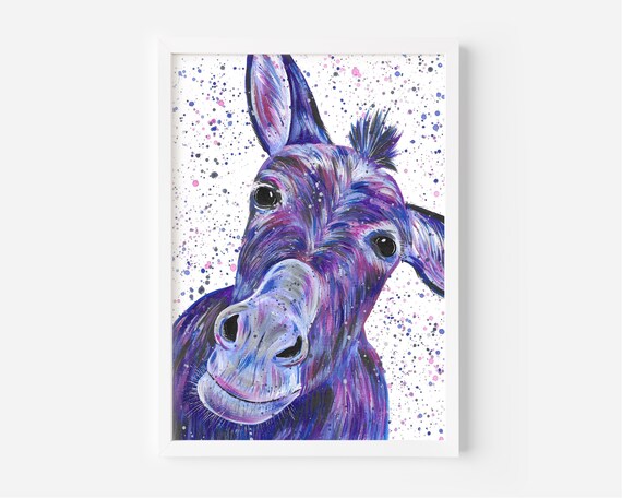 Original Donkey Painting, Original Acrylic Painting, Close Up Animal, Funny Picture, Colourful Farm Animal, Farmhouse Decor, Donkey Gift,