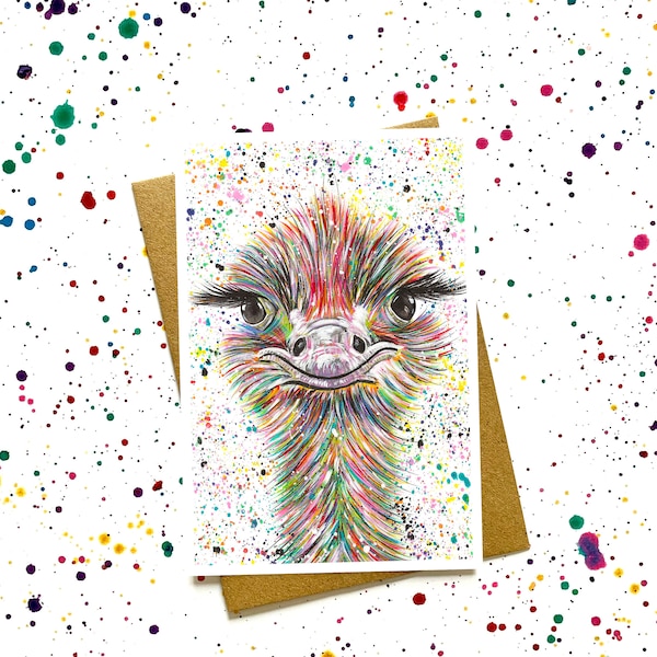 Ostrich Greeting Card, A6 10x15cm Blank Card, Greetings Card, Wildlife Print Card, Any Occasion, Birthday Card, Funny Animal Gifts,