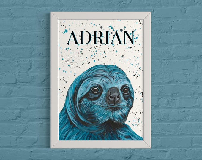Personalised Blue Sloth Art Print