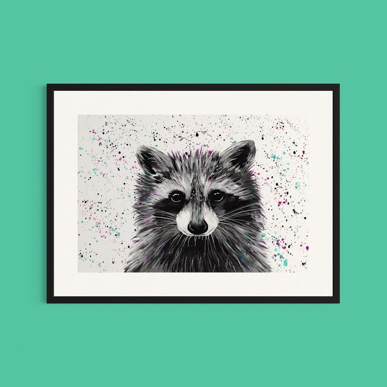 Raccoon Art Print: Colourful Wildlife Painting, Kids Nursery Decor image 10