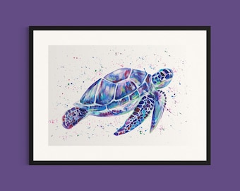 Seaturtle Art Print ‘Flo’, Ocean Art, Under the Sea Prints, Nursery Decor, Sea Life Art, Bathroom Art, Coastal Art, Nautical Picture