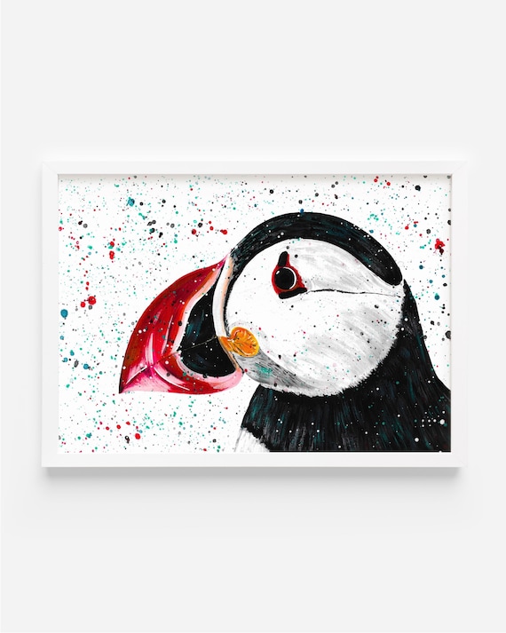 Hand Painted Puffin Painting, ‘Duke’, An Original Acrylic Painting by Emma LC, Original Art, Colourful Art, Bird Painting, Sea Life Wall Art