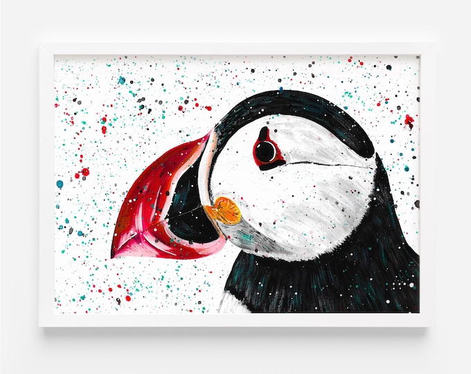 Hand Painted Puffin Painting, ‘Duke’, An Original Acrylic Painting by Emma LC, Original Art, Colourful Art, Bird Painting, Sea Life Wall Art
