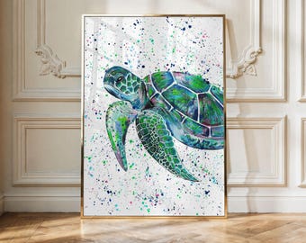 Sea Turtle Art Print: Colourful Under the Sea Nursery Decor