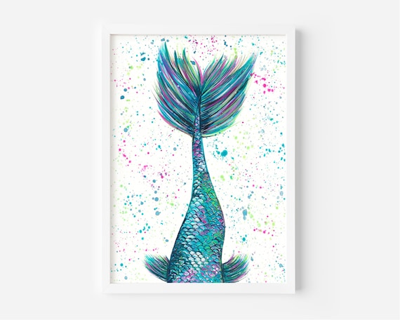Original Mermaid Painting, Mermaid Tail A4 painting, Mystical Art, Wall Decor, Home Decoration, Under the Sea, Mermaid Wall Art, Merman Art