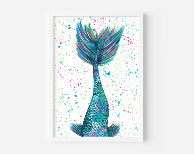 Original Mermaid Painting, Mermaid Tail A4 painting, Mystical Art, Wall Decor, Home Decoration, Under the Sea, Mermaid Wall Art, Merman Art