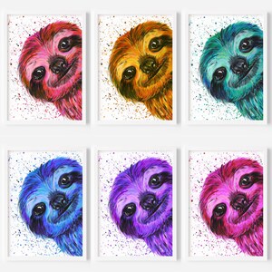 Sloth Art Print ‘Otto’, Sloth Painting, Colourful Wall Art, Rainbow Animal Art, Sloth Gift, Rainbow Sloths, Happy Sloth Wall Art, Home Decor