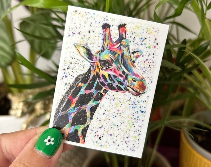 Giraffe Sticker, Colourful Giraffe, Small Gift, Journal Sticker, Rainbow Giraffe Decal, Laptop, Book, Scrapbook, Phone Stickers,