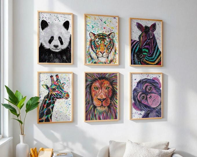 Rainbow Animal Art Print Set