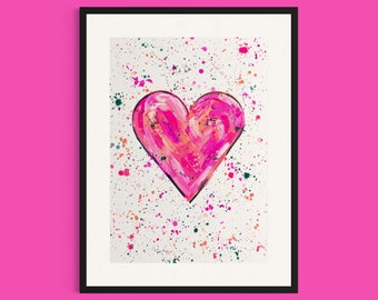 Loveheart Art Print, Abstract Art, Colourful Wall Art, Quirky Wall Decor, Heart Art, Bedroom Decor, Acrylic Art, Blue, Pink, Orange Wall Art