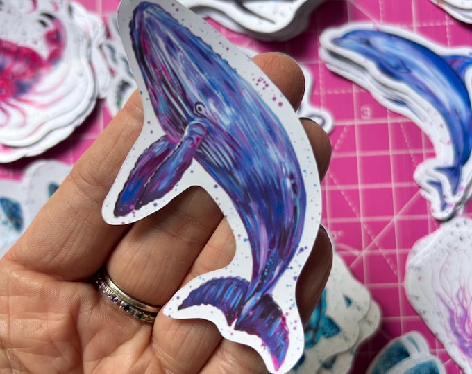 Humpback Whale Sticker, Vinyl Animal Decal, Sea Life Gifts, Small Journal Sticker, Wildlife Decal, Scrapbooking