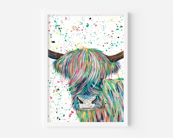 Colourful Highland Cow Original Painting, ‘Roland’