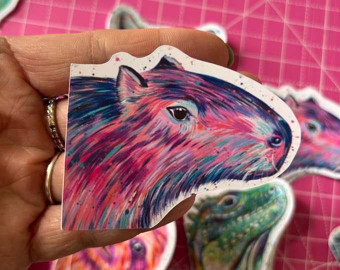 Capybara Sticker, Peeking Animal Decal, Glossy Vinyl, Wildlife Stickers, Phone, Journalling Decal, Scrapbooking for Kids