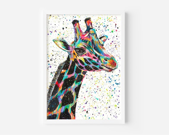 Rainbow Giraffe Painting ‘Nora’, An Original A4 Acrylic Painting, Animal Painting, Rainbow Aesthetic, Nursery Art, Wildlife Art, Home Decor,