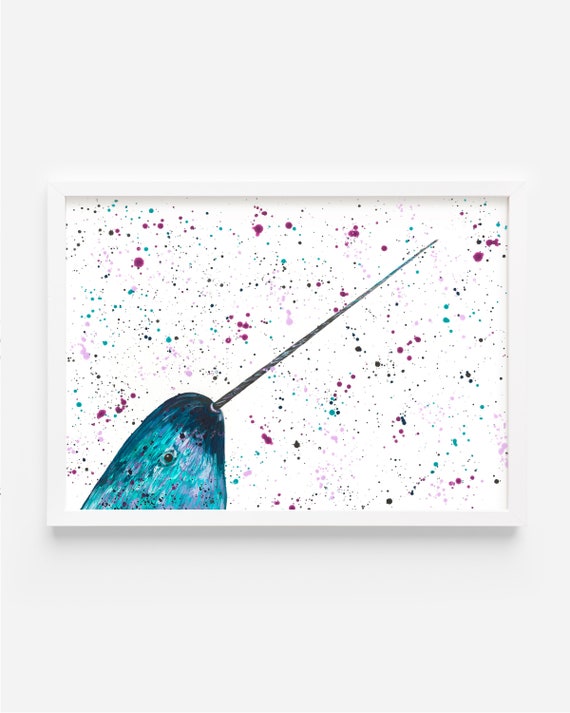 Narwhal Painting, An original Acrylic A4 Painting by Emma LC Art, Original Art, Colourful Art, Sea Life Decor, Animal Artwork, Sea Unicorn