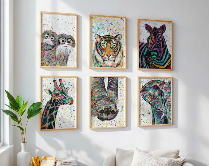 Rainbow Animal Art Print Set