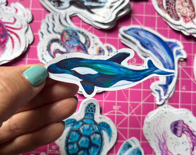 Orca Whale Sticker, Vinyl Animal Decal, Sea Life Gifts, Small Journal Sticker, Ocean Wildlife Decal, Scrapbooking