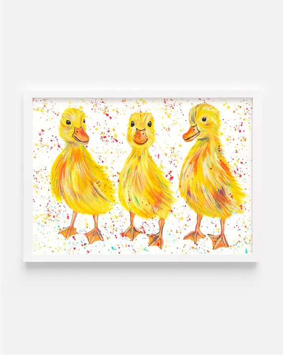 Ducklings Original Acrylic Painting, Yellow Ducks, An Original Artwork by Emma LC, Colourful Animal Art, Farm Decor, Farmhouse Style Pics,