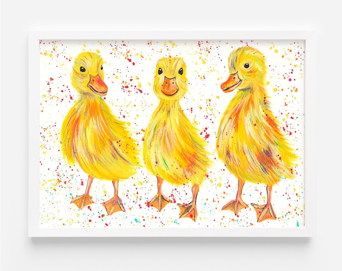Ducklings Original Acrylic Painting, Yellow Ducks, An Original Artwork by Emma LC, Colourful Animal Art, Farm Decor, Farmhouse Style Pics,