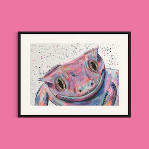 Crested Gecko Art Print ‘Mabel’, Reptile Prints, Gecko Art, Colourful Animal Painting, Gecko Gifts, Wall Art, Bold Art, Quirky Picture