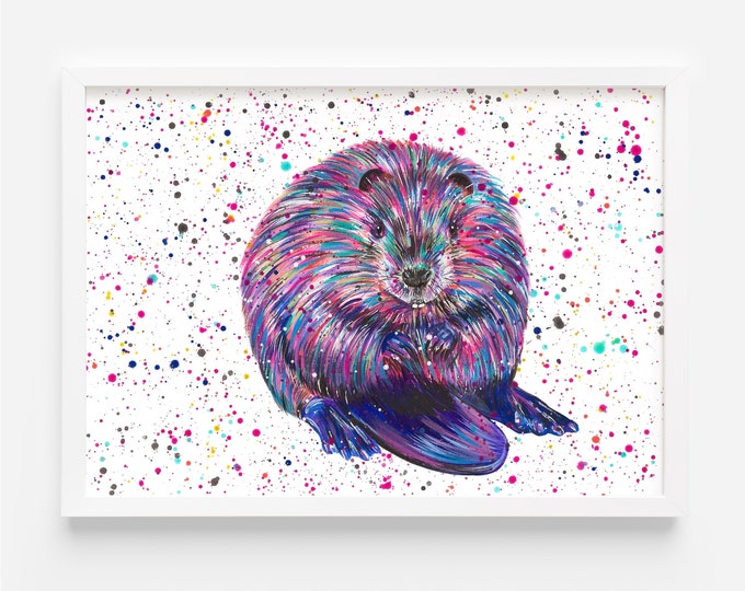 Beaver Painting ‘Barnaby’, An Original Abstract Acrylic Painting by Emma LC, Original Art, Wildlife Art, Abstract Art, Amazing Beaver Gift,