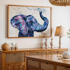 Playful Elephant Art Print: Colourful Wildlife Painting, Nursery Decor