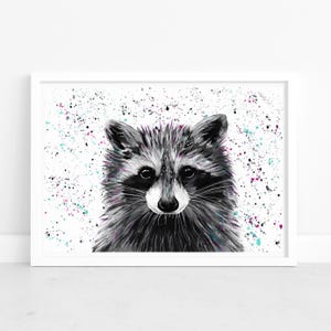 Raccoon Art Print: Colourful Wildlife Painting, Kids Nursery Decor image 5