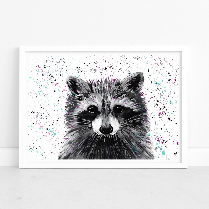 Raccoon Art Print: Colourful Wildlife Painting, Kids Nursery Decor image 5