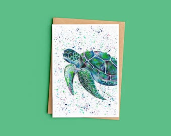 Sea Turtle 'Lenny' Greeting Card, Blank A6 Card