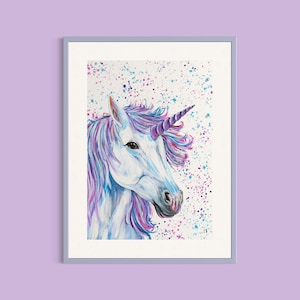 Lámina de unicornio «Lana», decoración para habitación de niña, pintura mítica, arte de caballo rosa, arte mural de unicornio, póster de regalo, láminas para niña