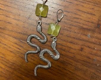 Long earrings with steel and citrine quartz pendants