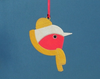 Christmas Robin Hanging Wooden Decoration Ornament
