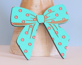 Big Spotty Wooden Bow Brooch