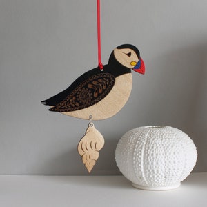 Hanging Wooden Atlantic Puffin Decoration - Hand Painted