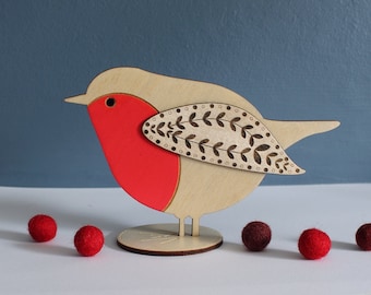 Standing Wooden Robin Bird Christmas Decoration