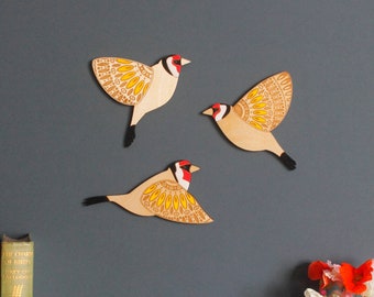 Folk Art Wooden Goldfinches - Wall decor Hangings