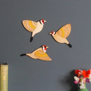 Folk Art Wooden Goldfinches - Wall decor Hangings