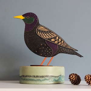 Standing Wooden Starling Decoration Ornament