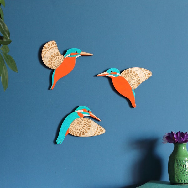 Folk Art Wooden Kingfishers - Wall decor Hangings