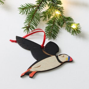 Wooden sparkly Puffin Decoration - Hand Painted
