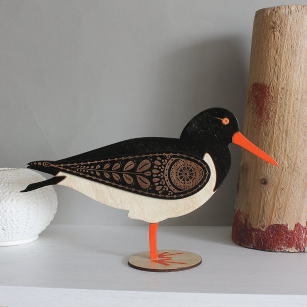 Standing Wooden Oyster Catcher Decoration Ornament - Hand Painted