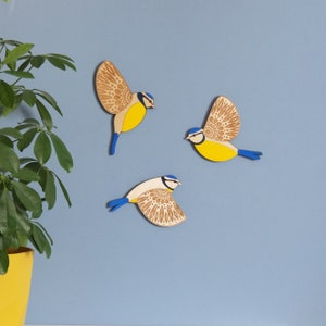 Folk Art Wooden Blue Tits Wall decor Hangings image 1