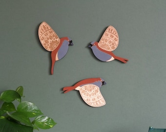 Folk Art Wooden Sparrows - Wall decor Hangings