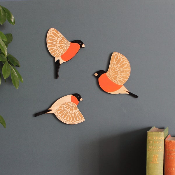 Folk Art Wooden Bullfinches - Wall decor Hangings