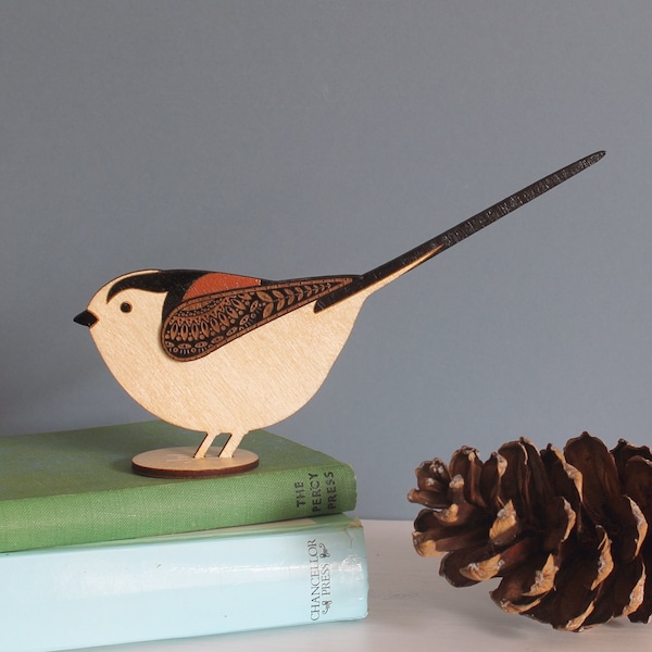 Standing Wooden Long-Tailed Tit Decoration