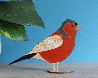 Standing Wooden Chaffinch Decoration - Hand Painted